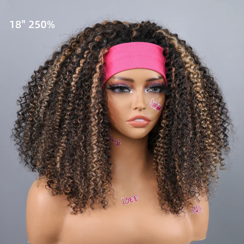 Perfect for Short Hair [WEAR GO HALF WIG]  Highlight Brown Kinky Curly Half Wig Draw-strings Flip Over Wig