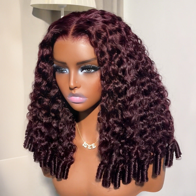 Burmese Curly  New In Blackcurrant Brunette Wear & Go Glueless 9x6 Lace Burmese Curly Human Hair Wig Dark Burgundy