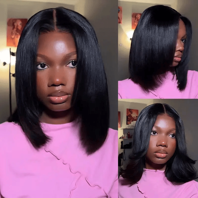 Weightless Feel 9x6 T-Part Wear & Go Layered Cut Bob Yaki Straight Natural Black Glueless Lace Wig