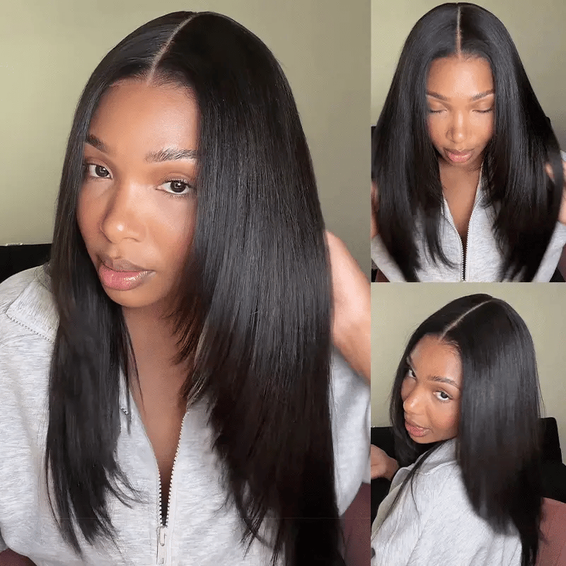 9x6 Tpart Wear Go Layered Cut Bob Yaki Straight Wig Natural Black Deep Part Lace Glueless Wig