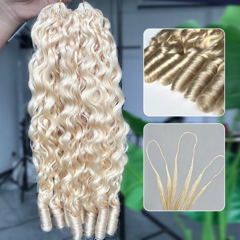 New In #613 Blonde Burmese Curly Crochet Human Hair Premium Plush Texture for Time-Saving Boho Braids
