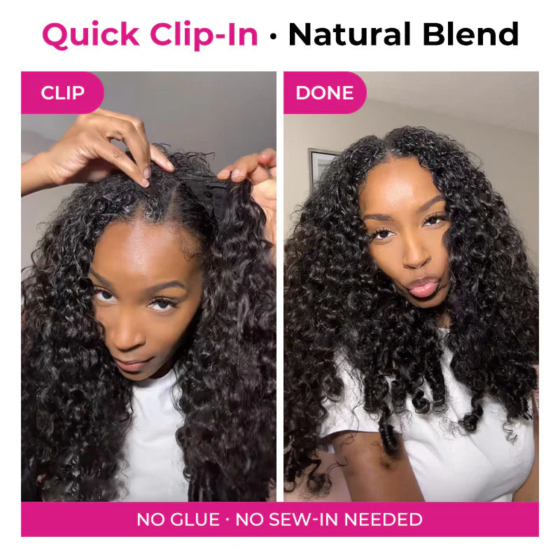 Burmese Curly  Hand Tied V Part Burmese Curly InvisiFit Strap Wear Go Glueless Wig With Elastic Draw-strings Beginner Friendly