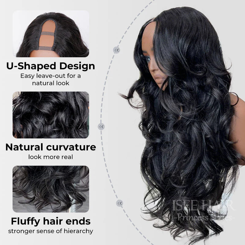 Upgraded Dome Cap  New In 250% Density Pre-Styled Butterfly Cut Layered U/V Part Sew In Wig Natural Black Human Hair Wigs