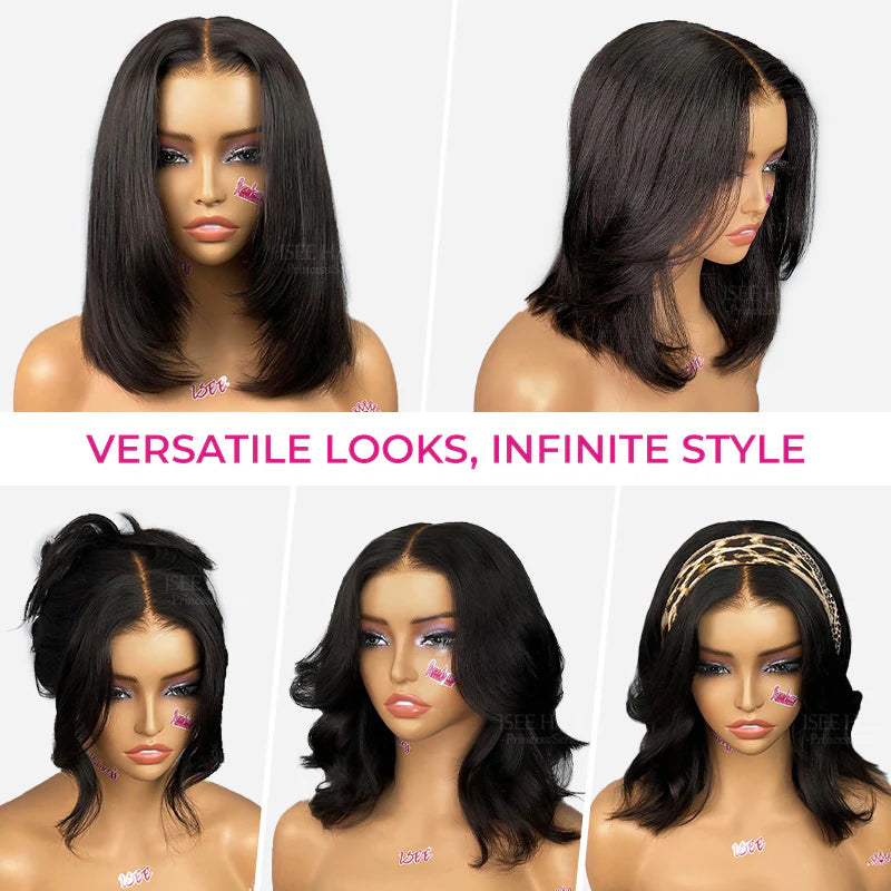 Weightless Feel 9x6 T-Part Wear & Go Layered Cut Bob Yaki Straight Natural Black Glueless Lace Wig