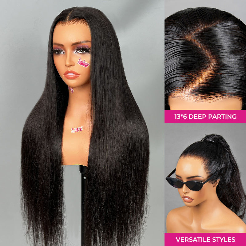 Full 13x6  Wear Go 13x6 Silky Straight Glueless Wig Invisi Draw-strings HD Lace Front Wig