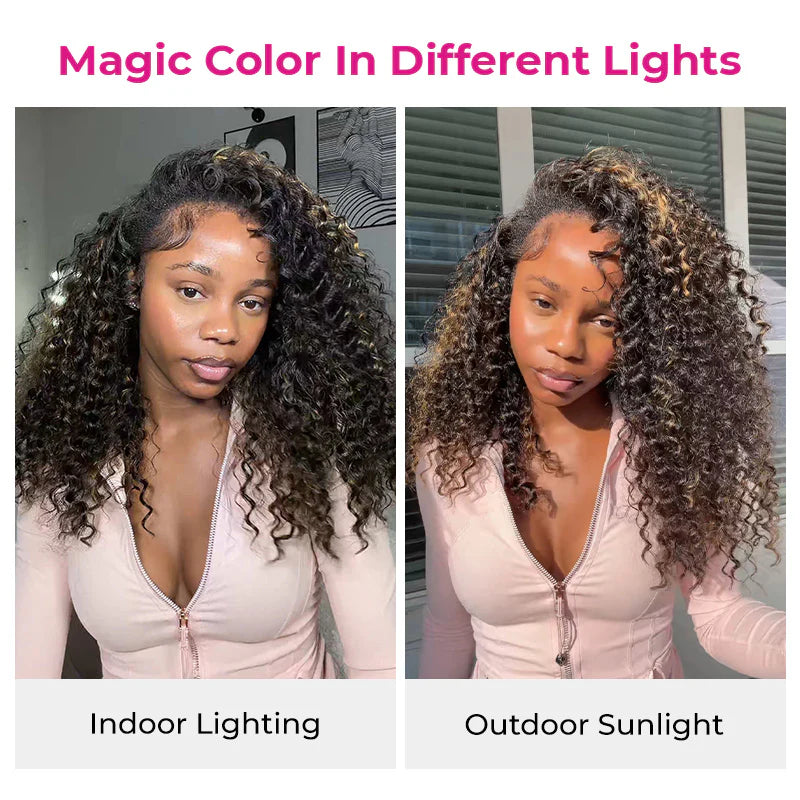 Perfect for Short Hair [WEAR GO HALF WIG]  Highlight Brown Kinky Curly Half Wig Draw-strings Flip Over Wig