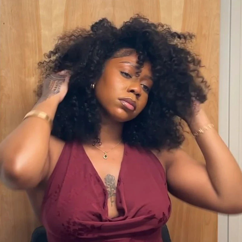 Short Hair Friendly [WEAR GO HALF WIG]  Afro Curly Draw-strings Half Wig Real Hairline InvisiFit Strap Flip Over Wig