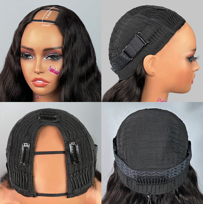 Upgraded Dome Cap  New In 250% Density Pre-Styled Butterfly Cut Layered U/V Part Sew In Wig Natural Black Human Hair Wigs