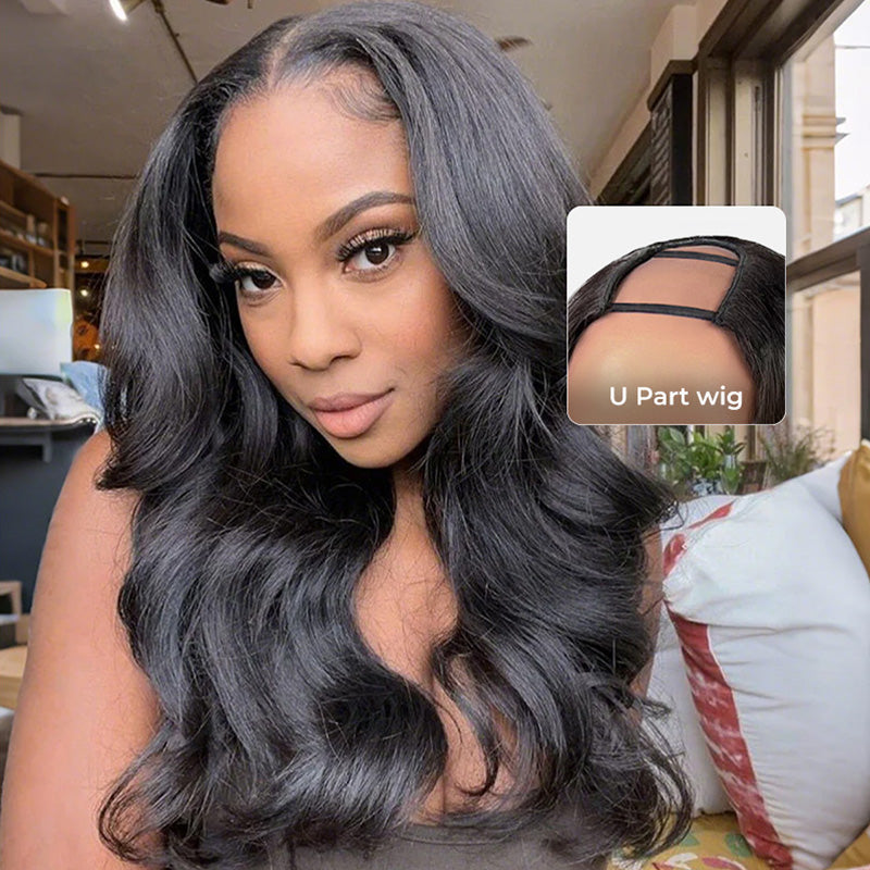Upgraded Dome Cap  HAIR U Part Sew In Wig Human Hair Body Wave U Part Wigs Natural Color For Women 250% Density Glueless wigs