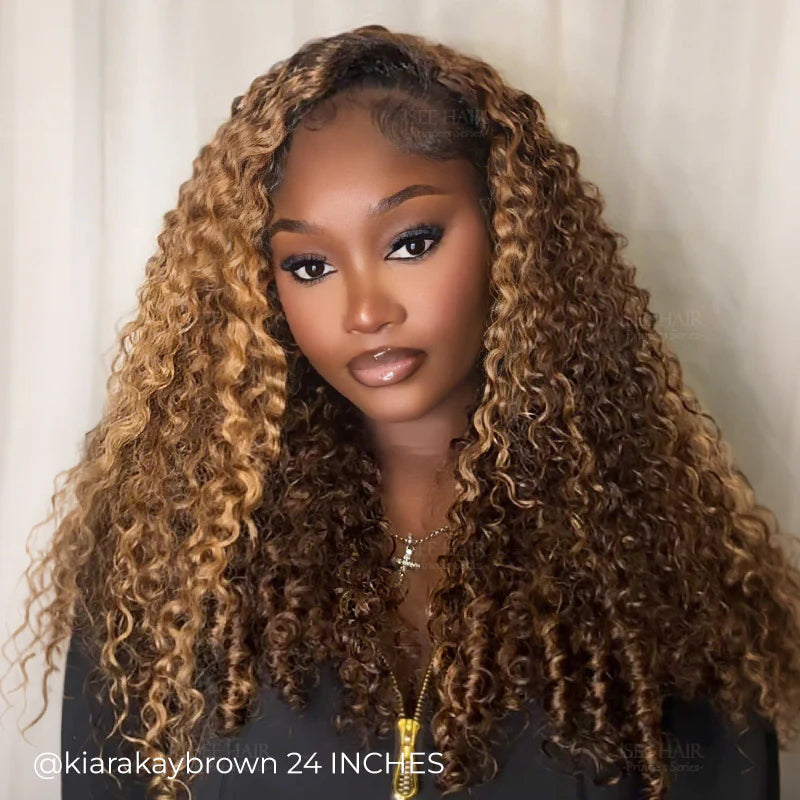 Highlight Burmese Curly [WEAR GO HALF WIG]  Highlight Burmese Curly Half Wig InvisiFit Strap Flip Over Wig