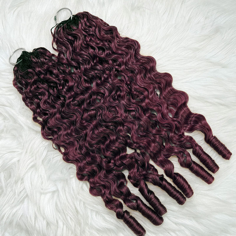Burmese Curly  New In Blackcurrant Brunette Burmese Curly Crochet Human Hair for Boho Braids Invisible Miracle Knots Style