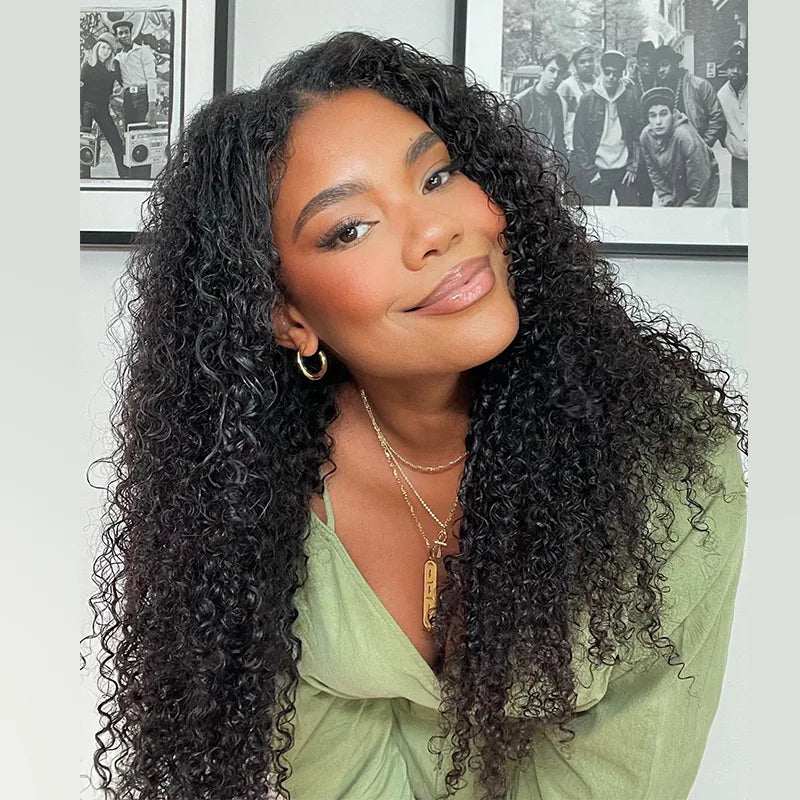 V part V Part/Thin Part Kinky Curly Wig Human Hair Glueless Wigs For Beginner