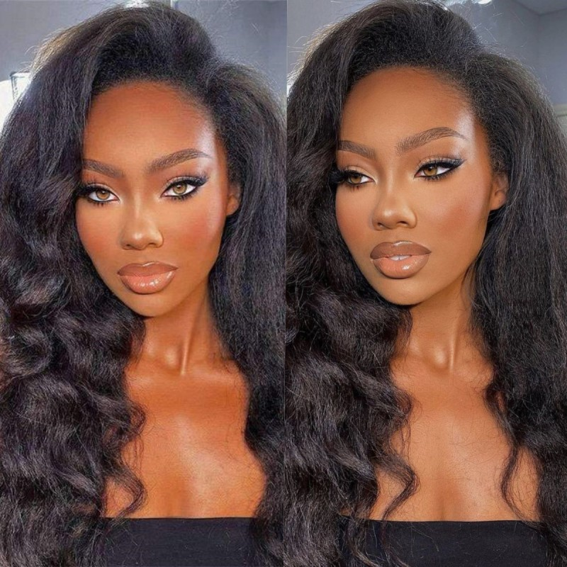 Minimum Leave Out [WEAR GO HALF WIG]  Invisible Hairline Half Wig Kinky Straight Flip Over Wig For Beginner