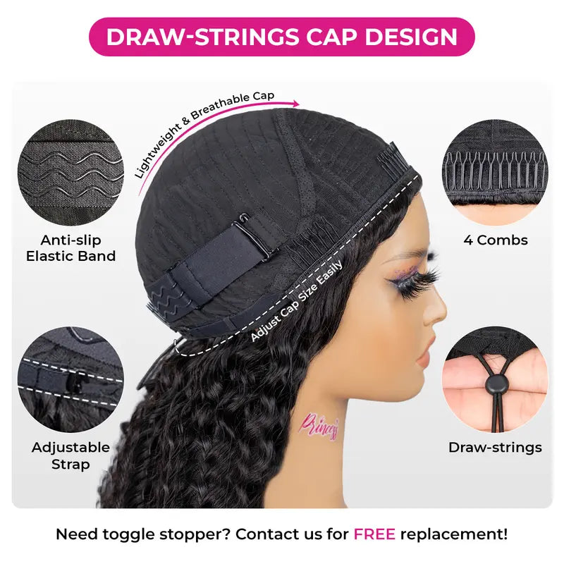 HAIR 250% Kinky Curly Wear & Go Half Wig, Glueless Human Hair Wig