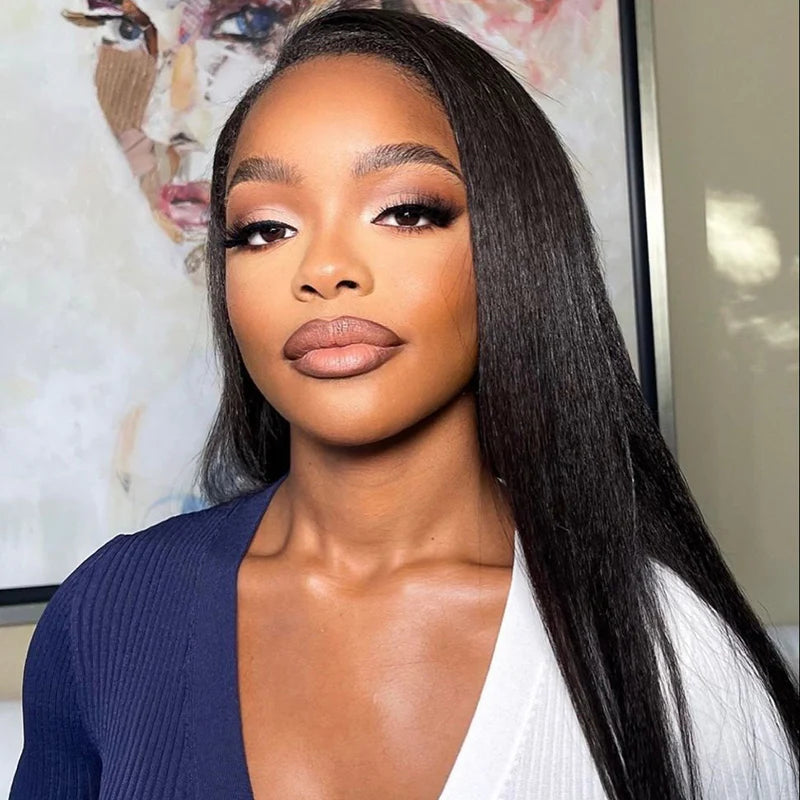 Minimum Leave Out [WEAR GO HALF WIG]  Yaki Straight Draw-strings Half Wig Invisible Hairline Flip Over InvisiFit Strap Wig