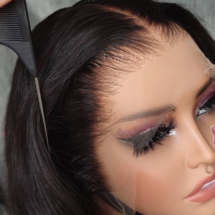 Pre Bleached Knots Silky Straight Human Hair Wig Invisible HD Lace Front Wig