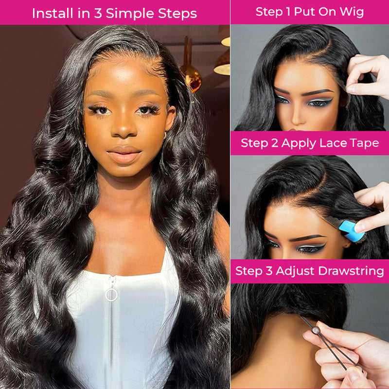 Full 13x6  Wear Go 13x6 Body Wave Glueless Wig HD Lace Front Wig With Invisi Draw-strings