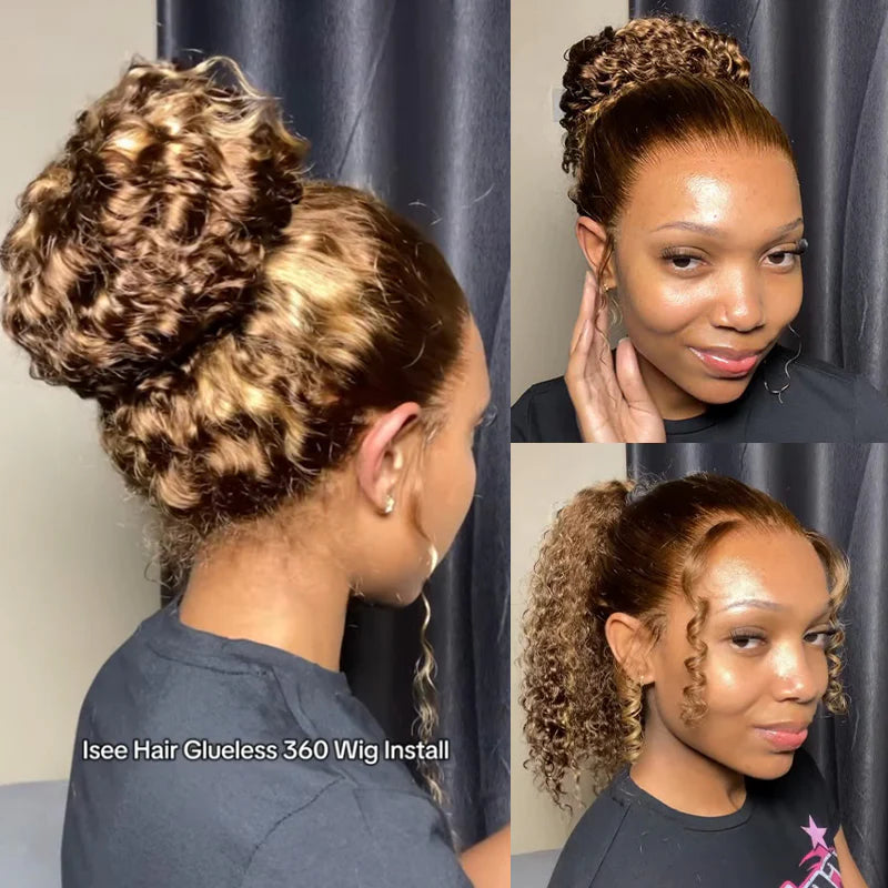 Customizable Fit  Highlight Brown Water Wave 360 Wear Go Wig Invisi Draw-strings Pre-Cut Lace InvisiFit Strap Glueless Wigs