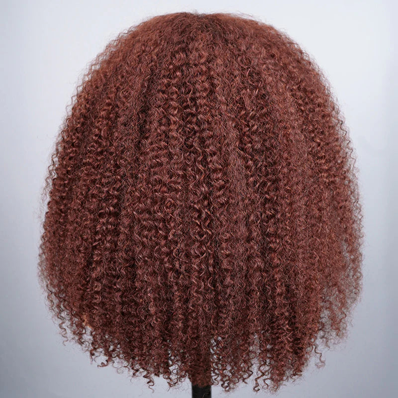 Trendy Color  Kinky Curly Reddish Brown Glueless Wig Pre Cut Lace Wear Go Wig