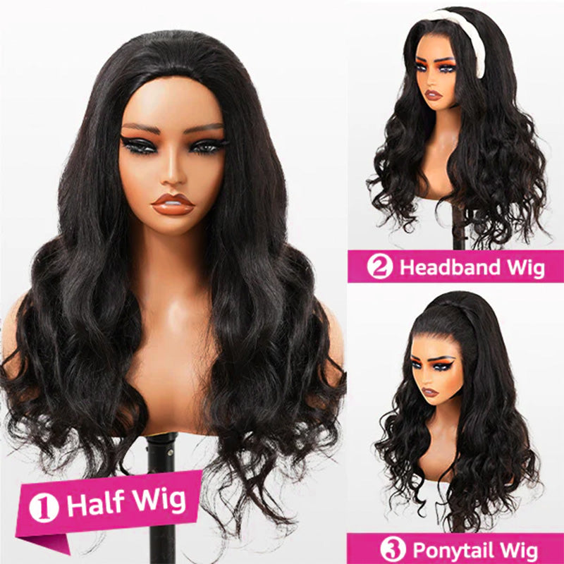 Minimum Leave Out  New In Invisible Hairline Half Wig Body Wave Flip Over Wig For Beginner