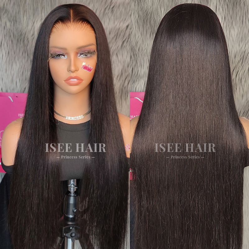 Pre Bleached Knots Silky Straight Human Hair Wig Invisible HD Lace Front Wig