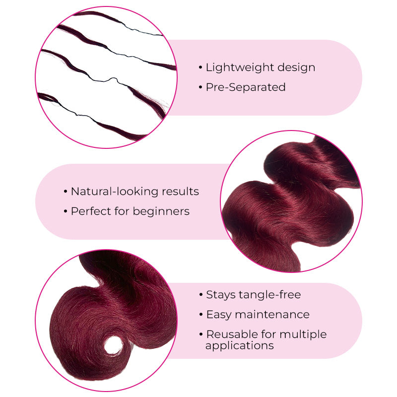New In Burgundy Body Wave Crochet Human Hair for Boho Braids Invisible Miracle Knots Style