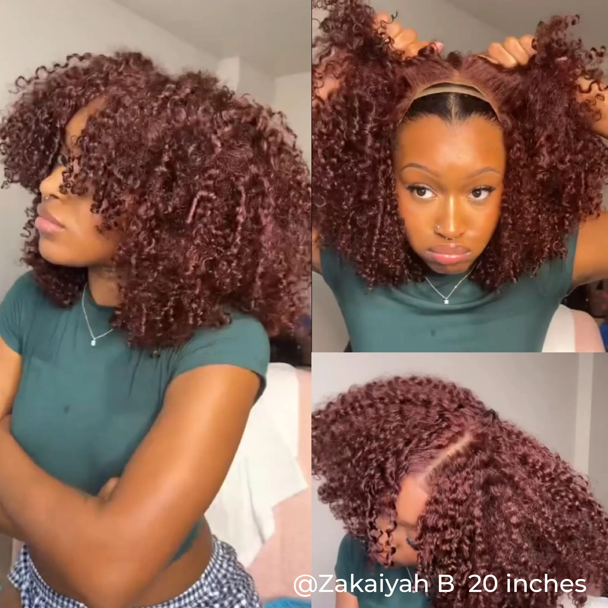 Trendy Color  Kinky Curly Reddish Brown Glueless Wig Pre Cut Lace Wear Go Wig