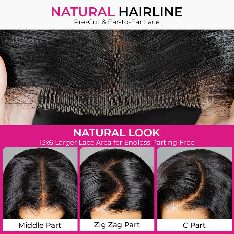 Full 13x6  New In 13x6 Wear Go Kinky Straight Layered Cut Glueless Wig BD Lace Pre-Cut Lace Front Wig Real Ear To Ear With Invisi Draw-string Wig