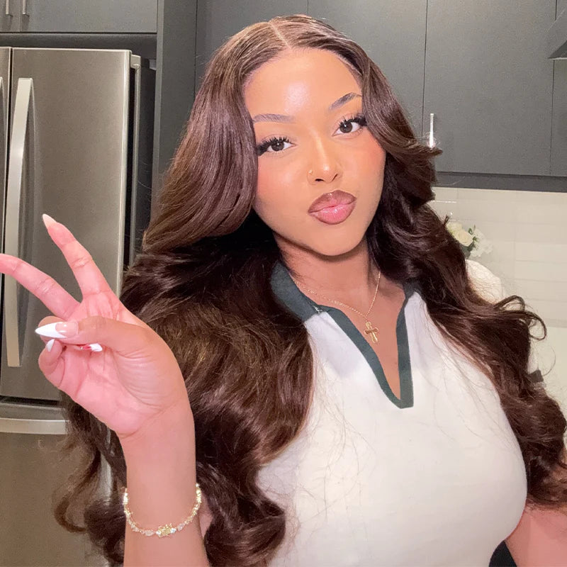 Layer Cut  7x5 Chocolate Brown Color Face-Framing Layered Cut Body Wave Wear Go Glueless Wig