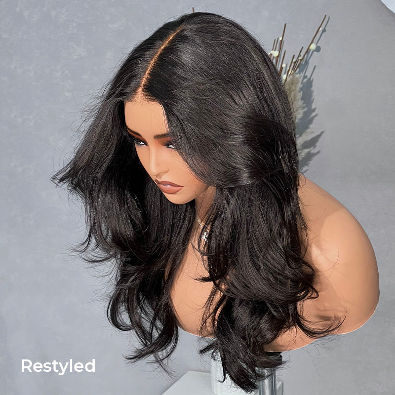 9x6 Tpart Wear Go Layered Cut Bob Yaki Straight Wig Natural Black Deep Part Lace Glueless Wig