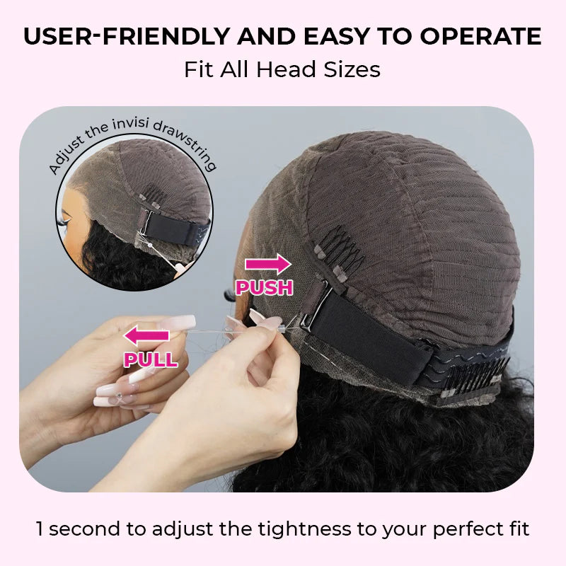 360 Glueless  Invisi Draw-strings Kinky Straight 360 Glueless Wig Pre-Cut Lace InvisiFit Strap Wear Go Wig