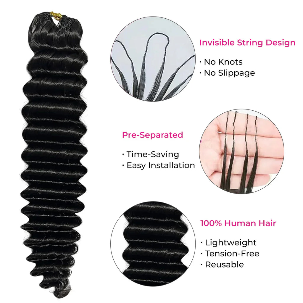Crochet Hair  Deep Curly Crochet Human Hair, Miracle Knots Friendly for Boho Braids ¨C Defined Curls Time-Saving Setup