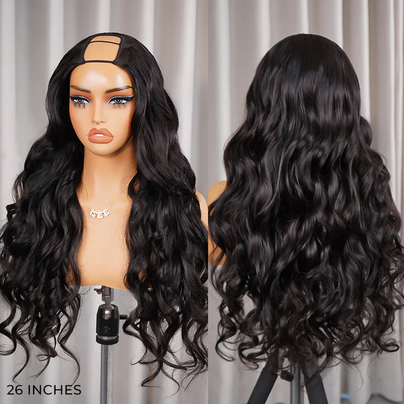 Upgraded Dome Cap  HAIR U Part Sew In Wig Human Hair Body Wave U Part Wigs Natural Color For Women 250% Density Glueless wigs