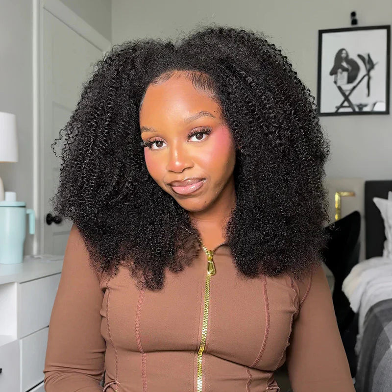 Short Hair Friendly [WEAR GO HALF WIG]  Afro Curly Draw-strings Half Wig Real Hairline InvisiFit Strap Flip Over Wig