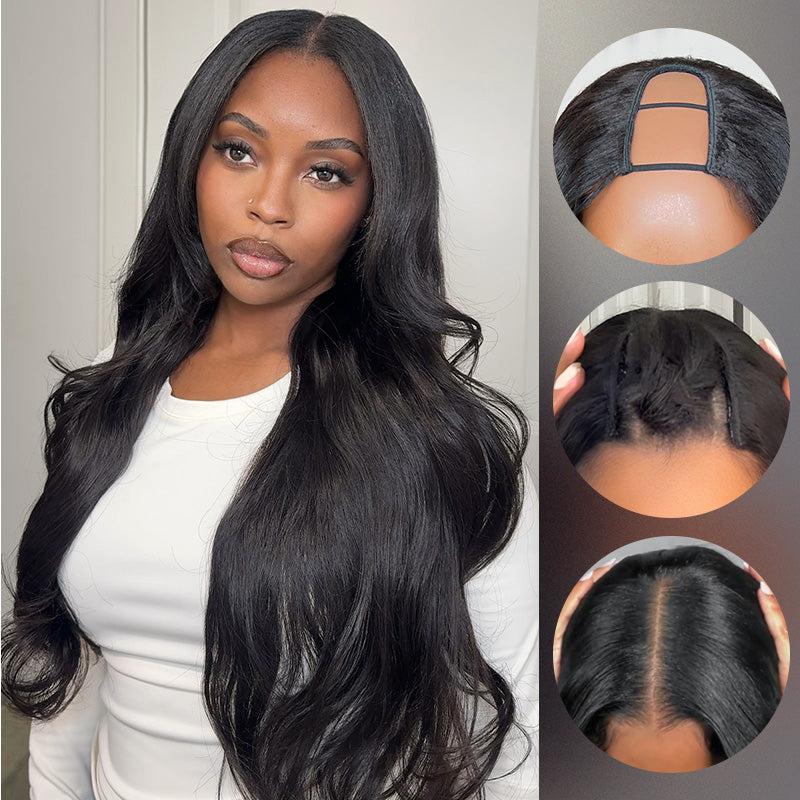Upgraded Dome Cap  HAIR U Part Sew In Wig Human Hair Body Wave U Part Wigs Natural Color For Women 250% Density Glueless wigs