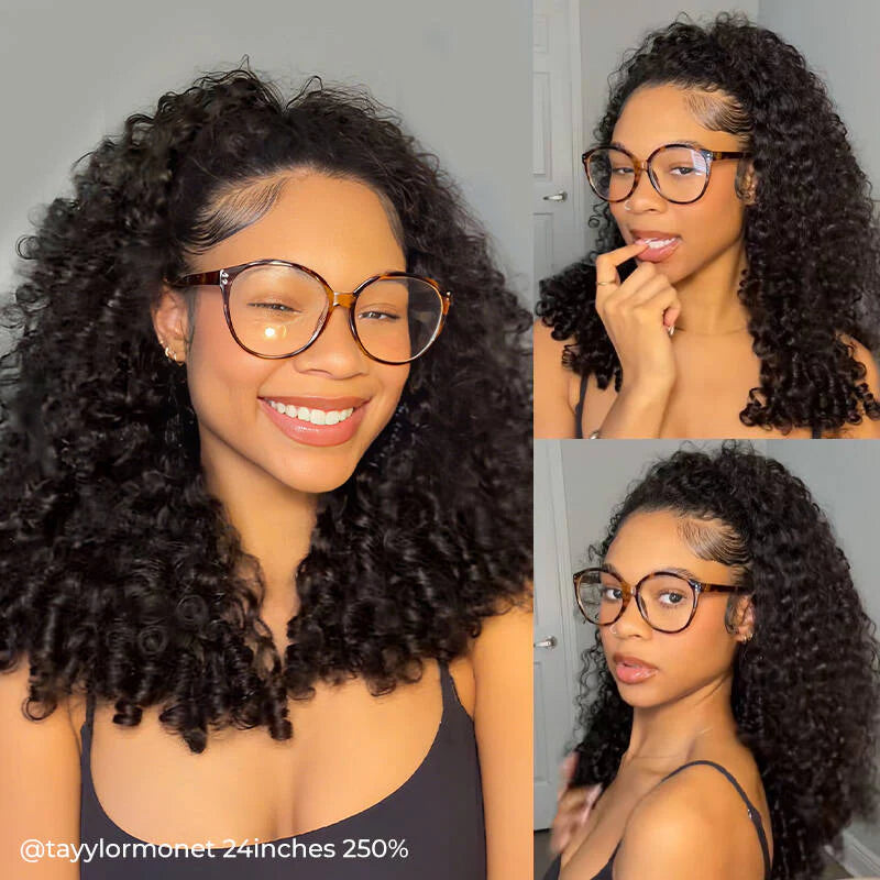 Burmese Curly Half Wig InvisiFit Strap Human Hair Wear Go Glueless Wig for Beginners