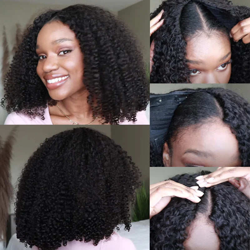 InvisiFit Strap  Afro Curly V Part Wig With Elastic Draw-strings Protective Style InvisiFit Strap Glueless Wig