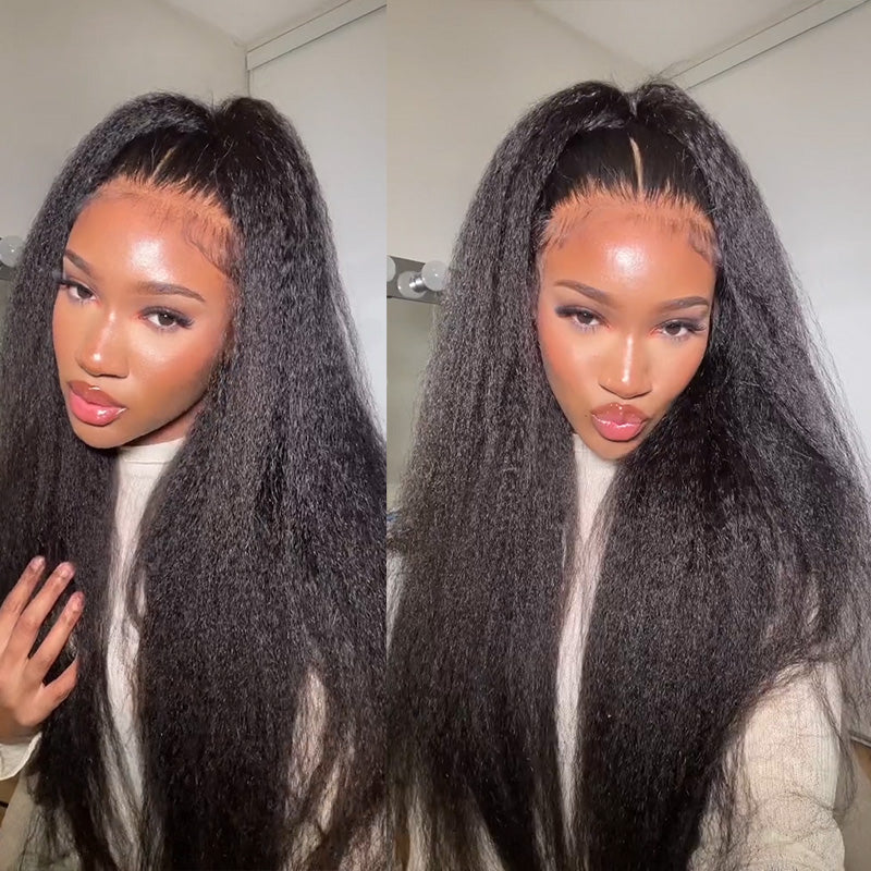 360 Glueless  Invisi Draw-strings Kinky Straight 360 Glueless Wig Pre-Cut Lace InvisiFit Strap Wear Go Wig