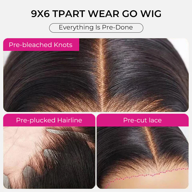 9x6 Tpart Wear Go Layered Cut Bob Yaki Straight Wig Natural Black Deep Part Lace Glueless Wig