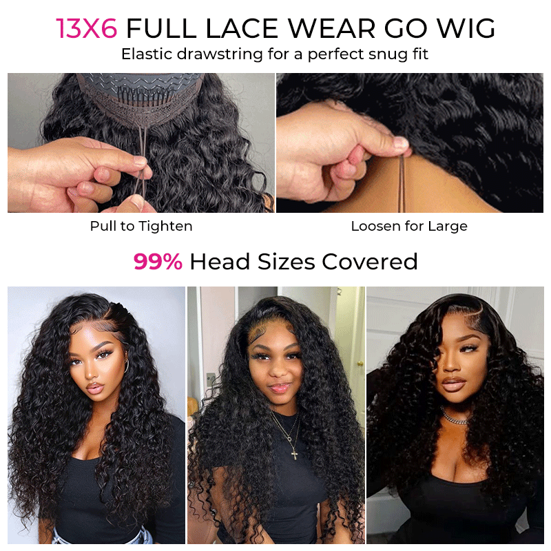Full 13x6  13x6 Wear Go Deep Wave Glueless Wig HD Lace Front Wig Real Ear To Ear With Invisi Draw-string Wig