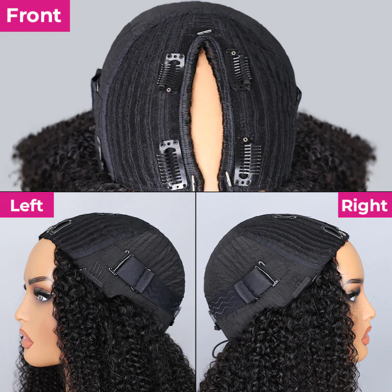 V part V Part/Thin Part Kinky Curly Wig Human Hair Glueless Wigs For Beginner