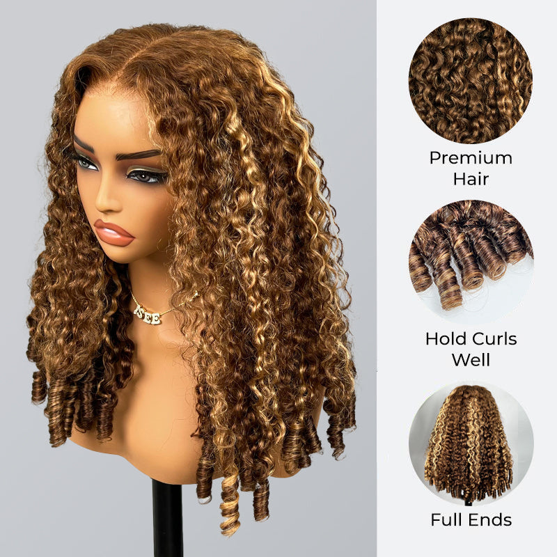 9x6 M Cap  M-Cap Highlight Burmese Curly 9x6 Wear Go InvisiFit Strap Glueless 250% Density Lace Wig