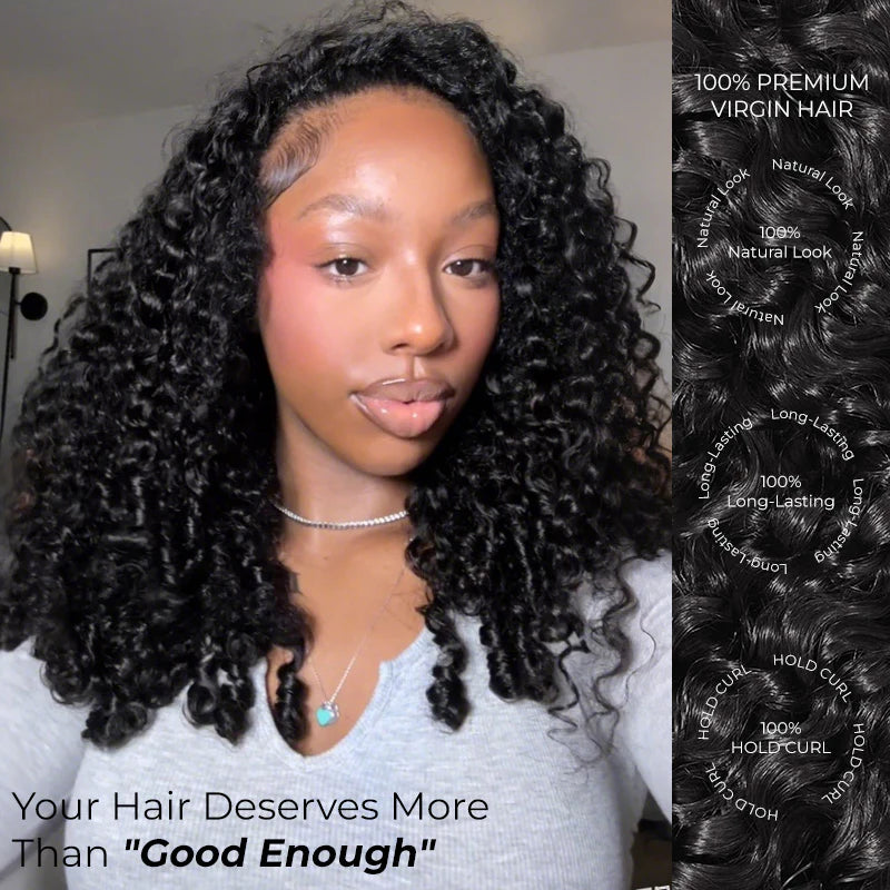 Burmese Curly Half Wig InvisiFit Strap Human Hair Wear Go Glueless Wig for Beginners