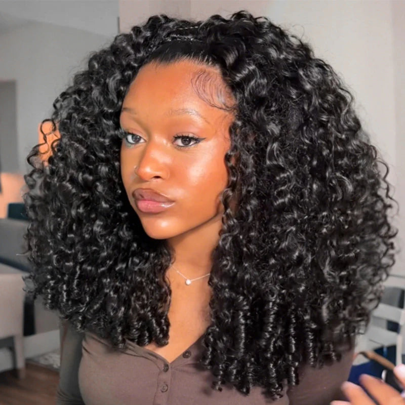 Burmese Curly Half Wig InvisiFit Strap Human Hair Wear Go Glueless Wig for Beginners