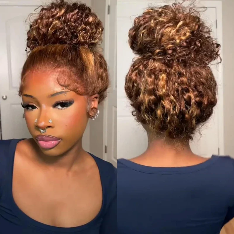 Customizable Fit  Highlight Brown Water Wave 360 Wear Go Wig Invisi Draw-strings Pre-Cut Lace InvisiFit Strap Glueless Wigs
