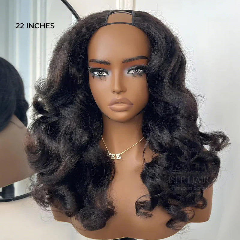 Upgraded Dome Cap  Layered Cut Blow Out Kinky Straight U Part Sew In Wig Natural Color