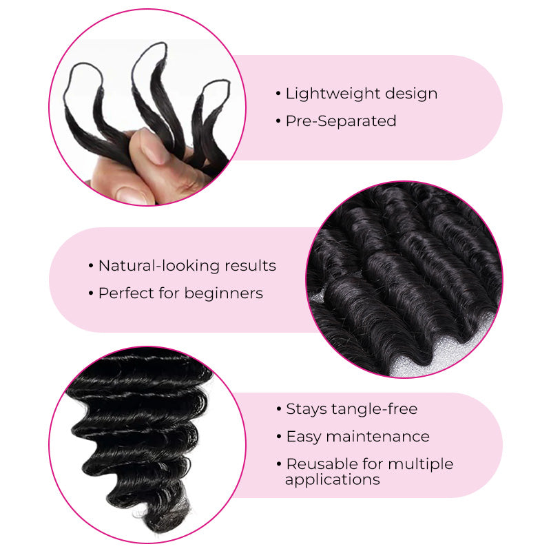 Crochet Hair  Deep Curly Crochet Human Hair, Miracle Knots Friendly for Boho Braids ¨C Defined Curls Time-Saving Setup