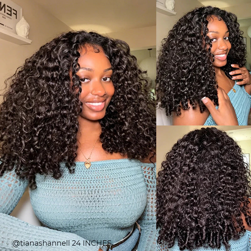Burmese Curly Half Wig InvisiFit Strap Human Hair Wear Go Glueless Wig for Beginners