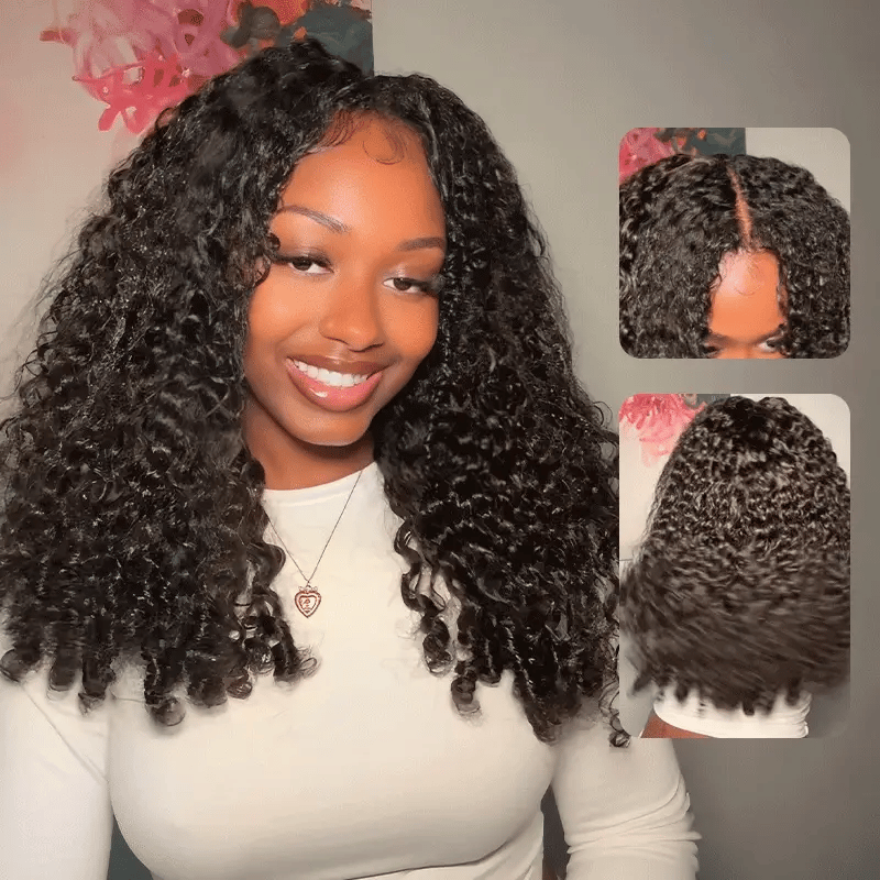Burmese Curly  Hand Tied V Part Burmese Curly InvisiFit Strap Wear Go Glueless Wig With Elastic Draw-strings Beginner Friendly