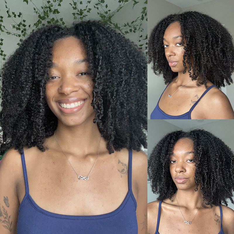 Short Hair Friendly [WEAR GO HALF WIG]  Afro Curly Draw-strings Half Wig Real Hairline InvisiFit Strap Flip Over Wig